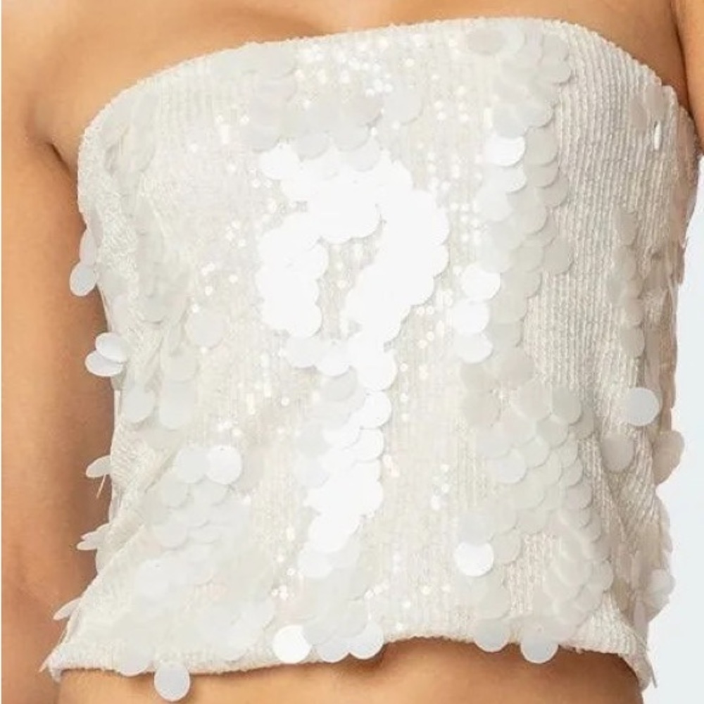 Willow & Root Ivory Sequin Strapless bandana tie Crop Top